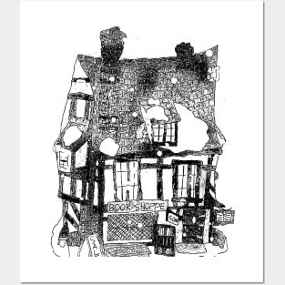 Charles Dickens Christmas Bookstore Monochrome Posters and Art